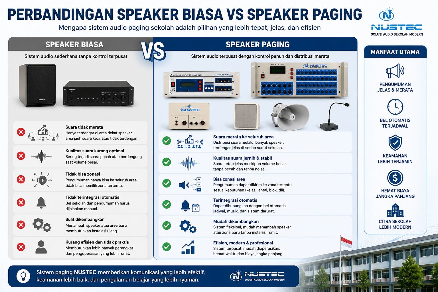 Perbandingan speaker biasa dan speaker paging sekolah modern