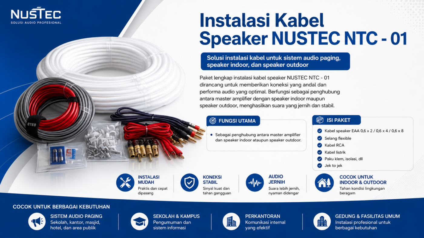 Instalasi kabel speaker Nustec Ntc -01