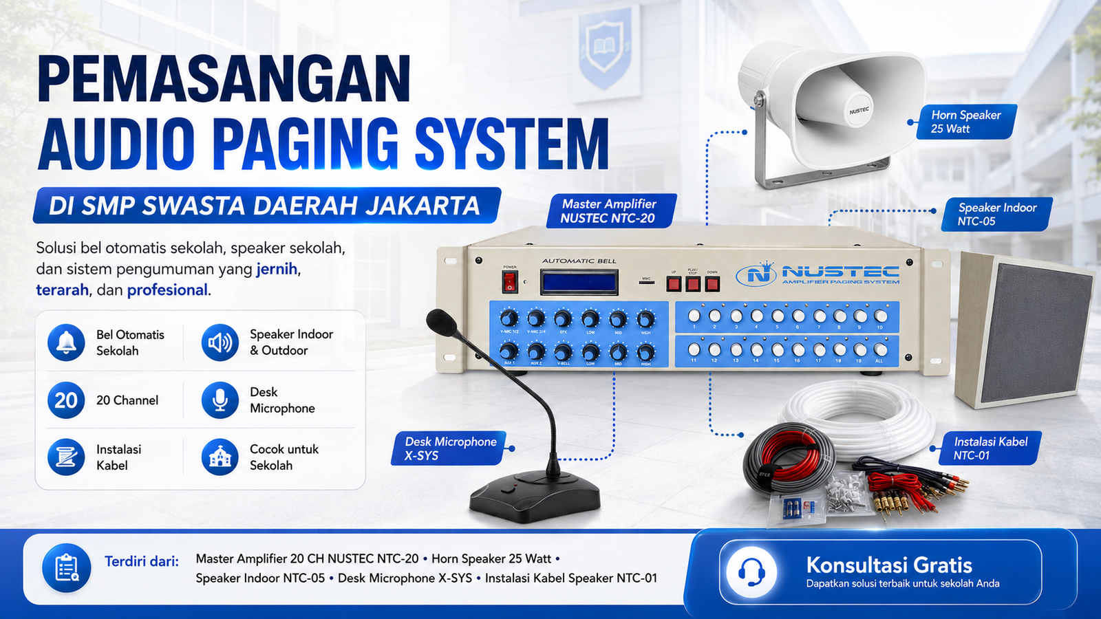 Pemasangan Audio Paging System di SMP swasta Jakarta