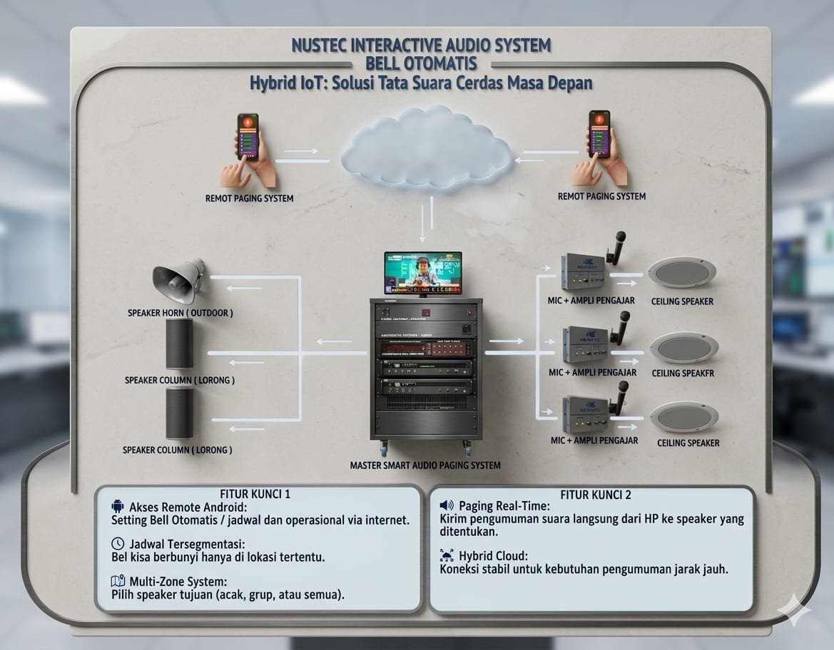 Diagram solusi tata suara cerdas berbasis IoT NUSTEC