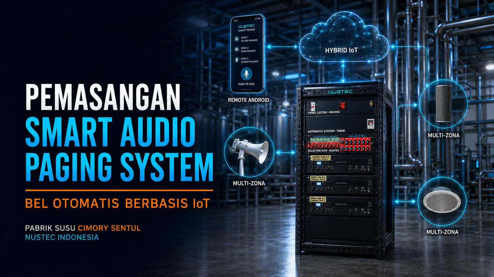 Pemasangan Smart Audio Paging System dan bel otomatis berbasis IoT NUSTEC di Pabrik Susu Cimory Sentul