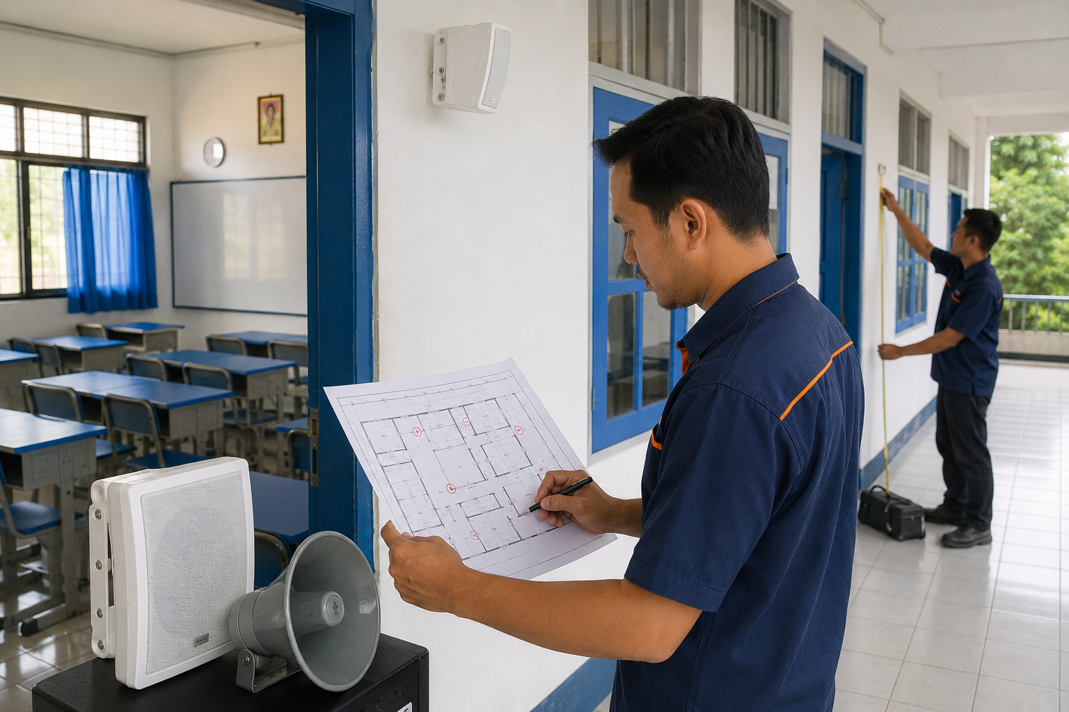 Perencanaan titik speaker Audio Paging System untuk SMP