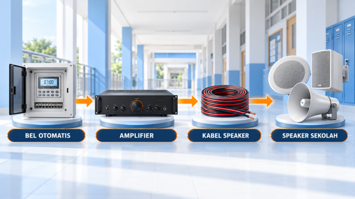 Alur bel otomatis amplifier kabel dan speaker sekolah