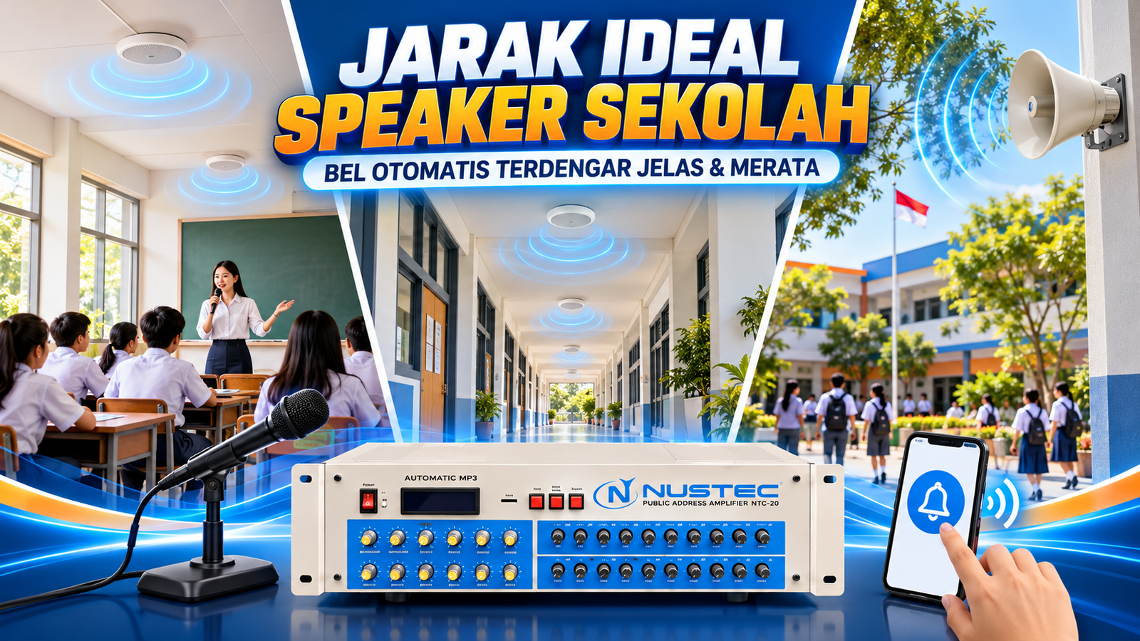 Jarak ideal speaker sekolah untuk bel otomatis dan pengumuman